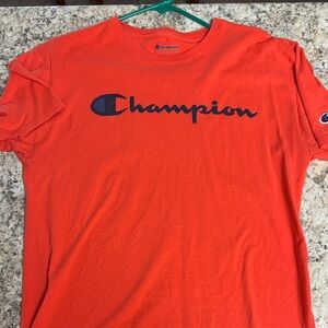Champion Orange Short Sleeve Tee with Navy Script Logo